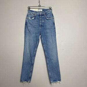 Agolde Riley‎ high rise straight Crop Jeans Women's Sz 23 Distressed Button Fly